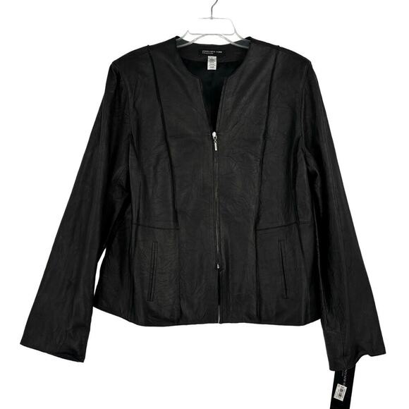 Jones New York Supple Leather Jacket Blazer Full Zip Fully Lined Black Size XL - Picture 1 of 12